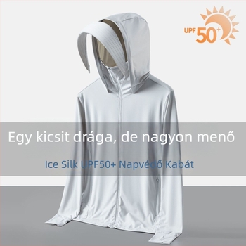 Unisex könnyű napsugárvédő szélkabát, nylon-spandex anyagból, UPF50+, kapucnival