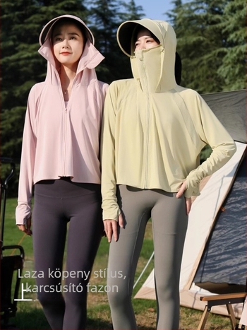 Női UV-védő kabát levehető fekete karimás kapucnival, Ice Silk anyag, rövid fazon, nyár 2026