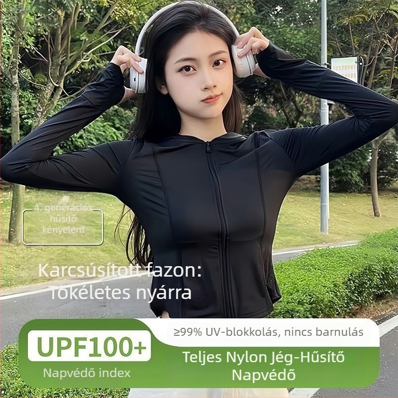 Női Ice Silk UV-védett nyári vékony kabát, karcsúsított szabás, álló gallér, hosszú ujjú, jóga-stílus