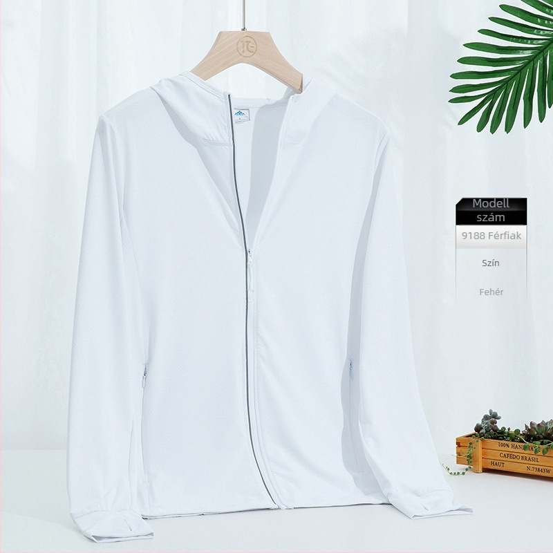 Uniszex UV-védő kültéri dzseki – légáteresztő nylon, kapucni, hosszú ujjú, UPF40