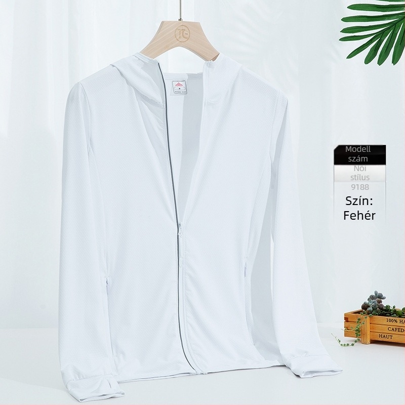 Uniszex UV-védő kültéri dzseki – légáteresztő nylon, kapucni, hosszú ujjú, UPF40