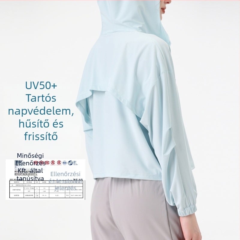 Kültéri sportos dzseki női – laza szabású, kapucnival, légáteresztő, UPF50+ UV védelem, poliészter