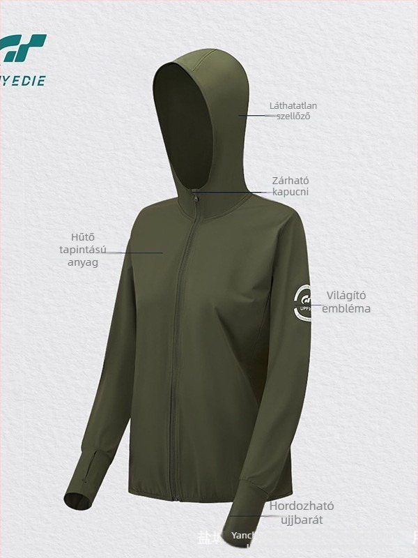 Női kültéri kapucnis szélvédő kabát UV védelem UPF397+, anyag 89,6% nylon és 10,4% spandex, stílus 932