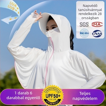 Női UV-védő nyári felső ice silk anyagból, széles karimával és kapucnival, laza kapucnis kabát-stílus, 2024 tavasz