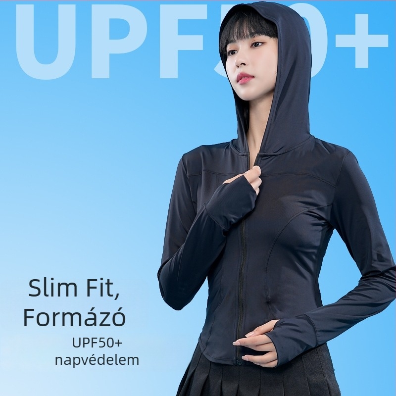 Női nyári kapucnival ellátott dzseki UV-védelmet UPF50+, karcsú fazon, Ice Silk hűsítő anyag