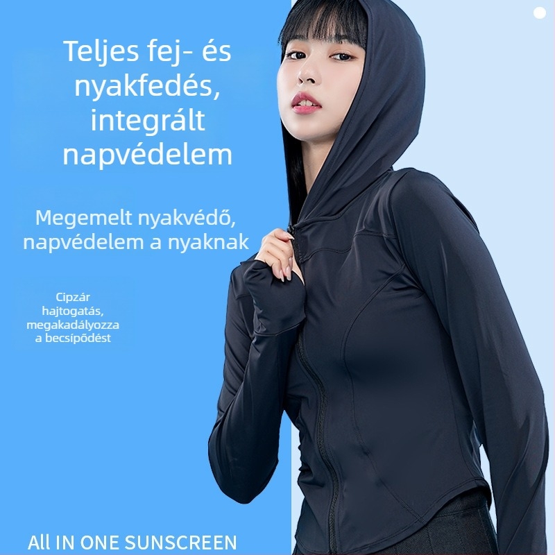 Női nyári kapucnival ellátott dzseki UV-védelmet UPF50+, karcsú fazon, Ice Silk hűsítő anyag