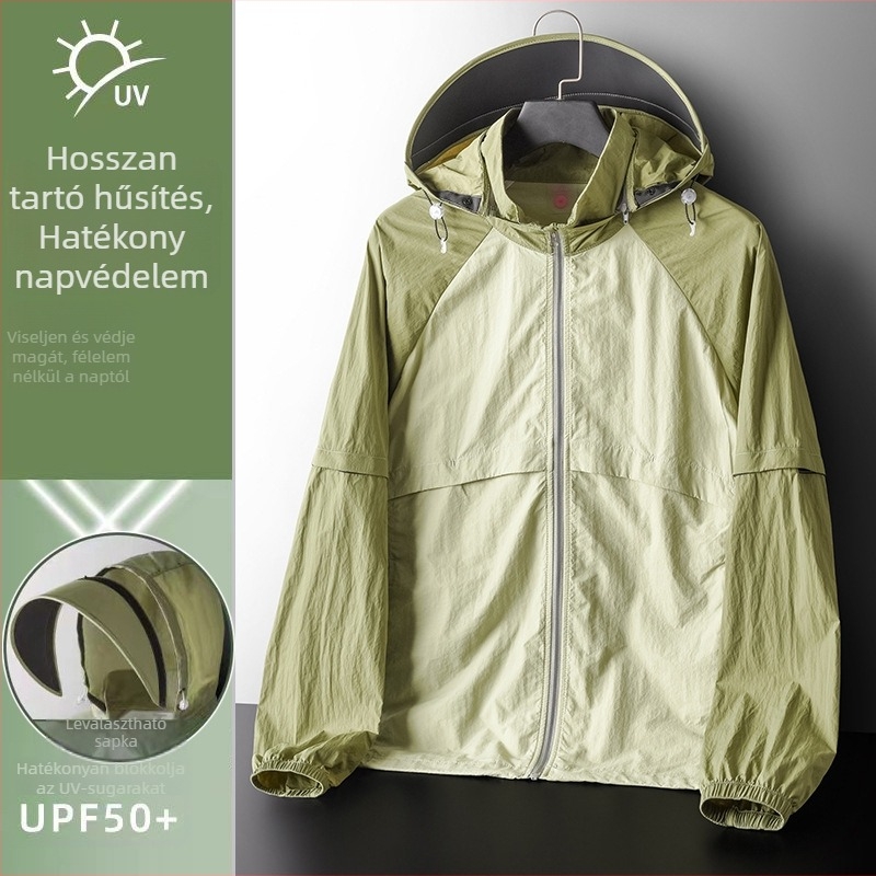 Uniszex kültéri szélkabát levehető ujjakkal, UPF50+ UV védelem, légáteresztő, vízálló, gyorsan száradó