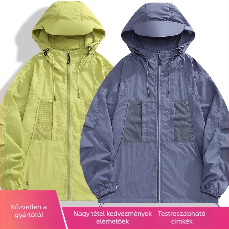 Uniszex nyári nylon kapucnis széldzseki – gyors száradás, lélegző, UPF50+ napvédelmi
