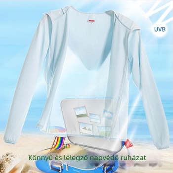 Hosszú ujjú napvédő kabát geometriai mintával, bő szabású (93% poliészter / 7% spandex, UPF30+, cipzár, vékony)