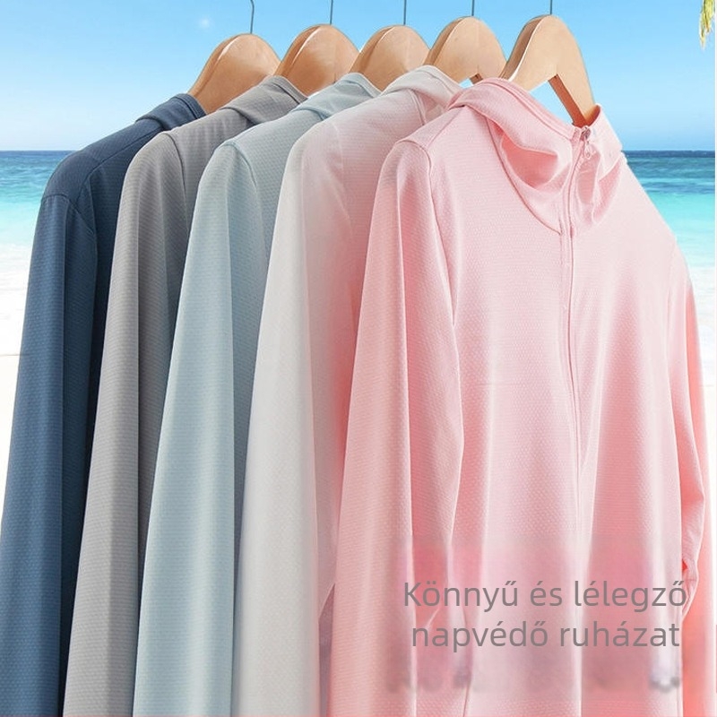 Hosszú ujjú napvédő kabát geometriai mintával, bő szabású (93% poliészter / 7% spandex, UPF30+, cipzár, vékony)