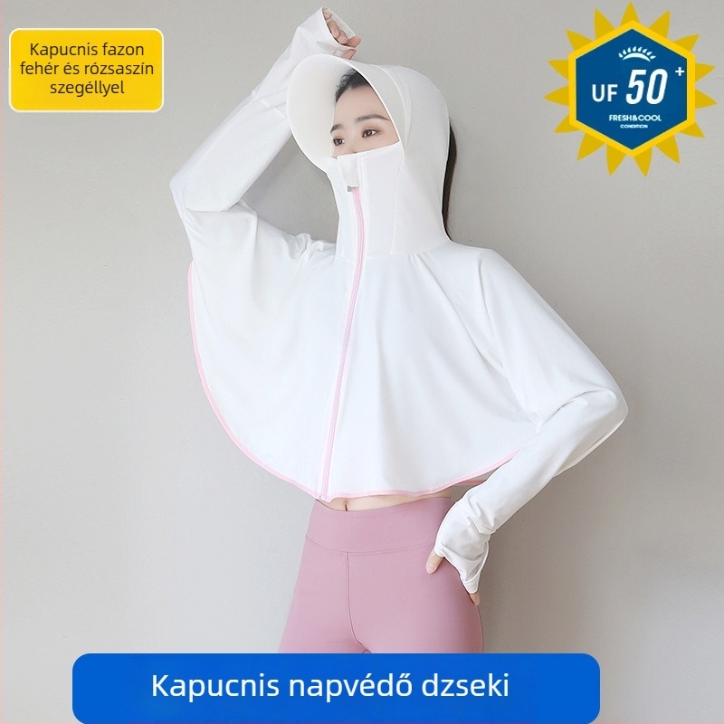 Női UV-védett kerékpáros felső kapucnival, hosszú ujjú, Ice Silk anyag