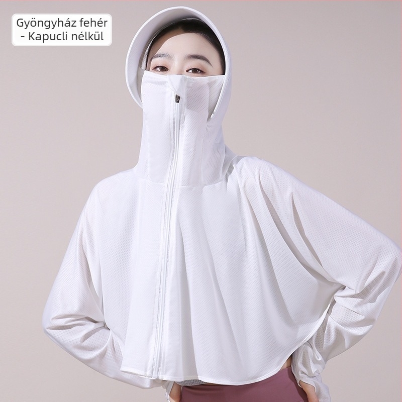 Női UV-védett kerékpáros felső kapucnival, hosszú ujjú, Ice Silk anyag