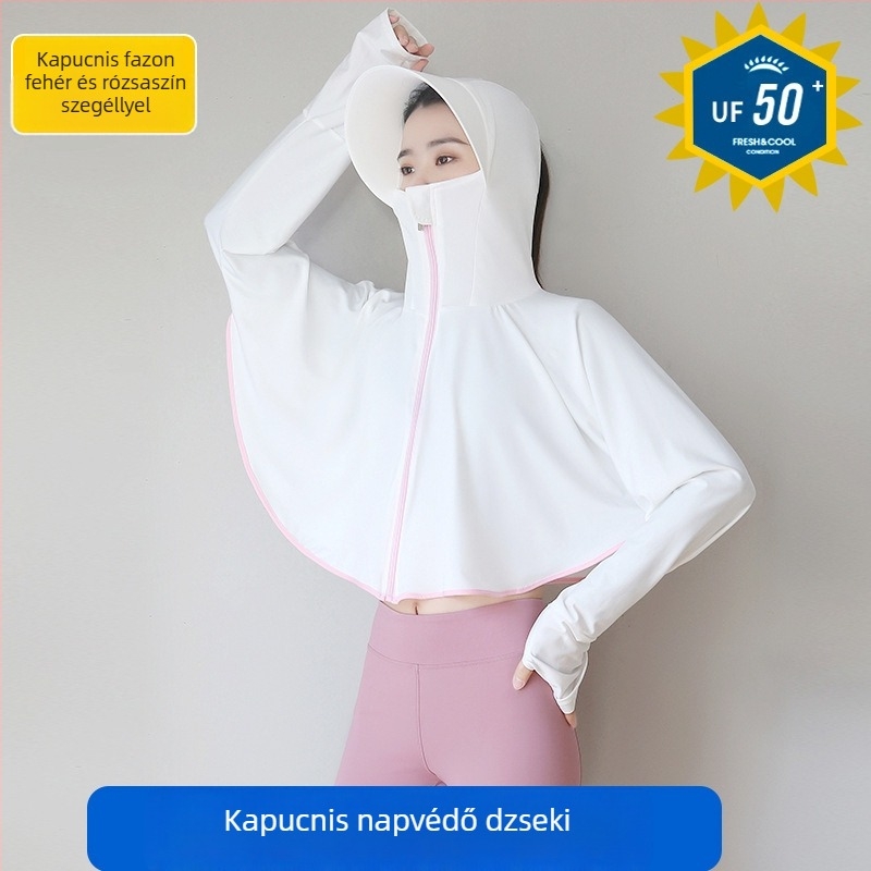 Női UV-védett kerékpáros felső kapucnival, hosszú ujjú, Ice Silk anyag