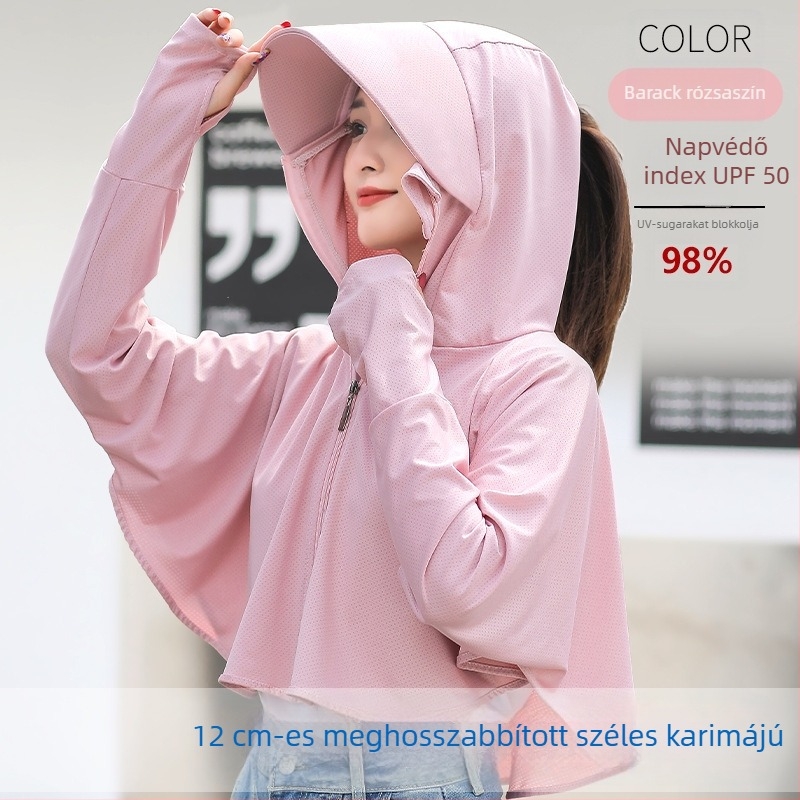 Női UV-védett kerékpáros felső kapucnival, hosszú ujjú, Ice Silk anyag