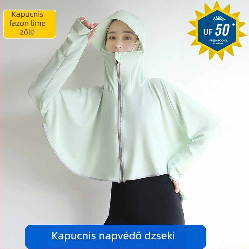 Női UV-védett kerékpáros felső kapucnival, hosszú ujjú, Ice Silk anyag