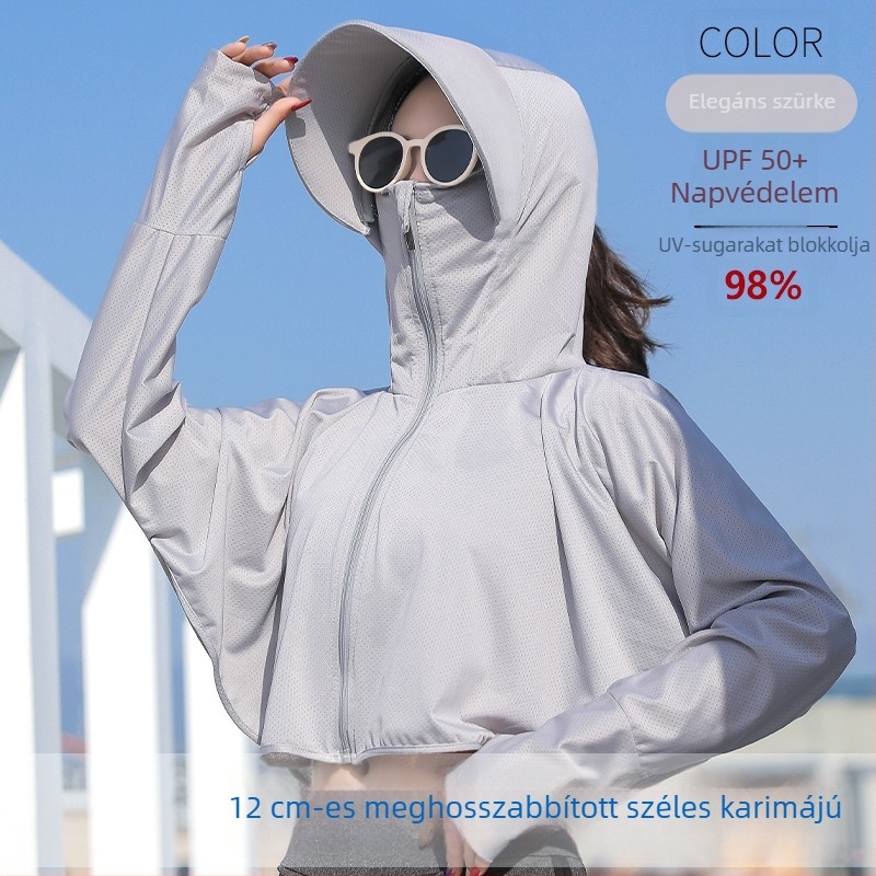 Női UV-védett kerékpáros felső kapucnival, hosszú ujjú, Ice Silk anyag