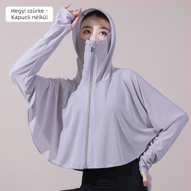 Női UV-védett kerékpáros felső kapucnival, hosszú ujjú, Ice Silk anyag
