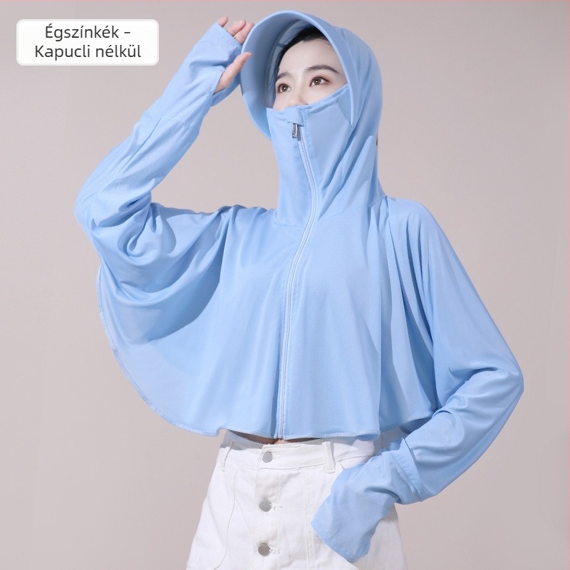 Női UV-védett kerékpáros felső kapucnival, hosszú ujjú, Ice Silk anyag