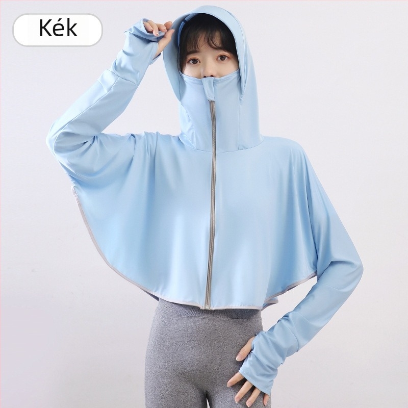 Női UV-védett kerékpáros felső kapucnival, hosszú ujjú, Ice Silk anyag