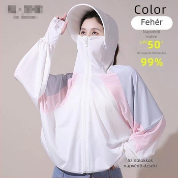 Női színes blokkos UV-védett Ice Silk légáteresztő nyári kabát