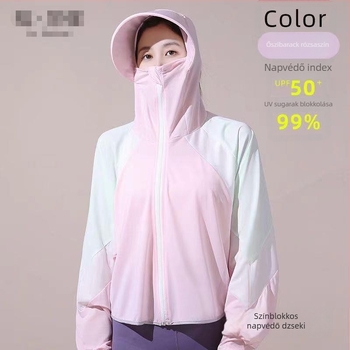 Női színes blokkos UV-védett Ice Silk légáteresztő nyári kabát