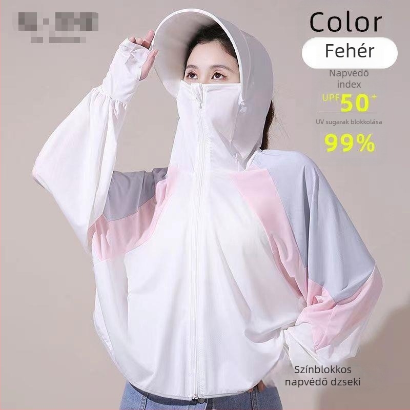 Női színes blokkos UV-védett Ice Silk légáteresztő nyári kabát