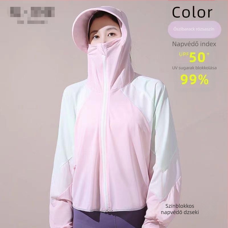 Női színes blokkos UV-védett Ice Silk légáteresztő nyári kabát