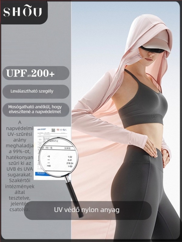 Nylon napvédő ruha, karcsú szabású, hosszú ujjú kapucnival, hosszított fazon, UPF50+