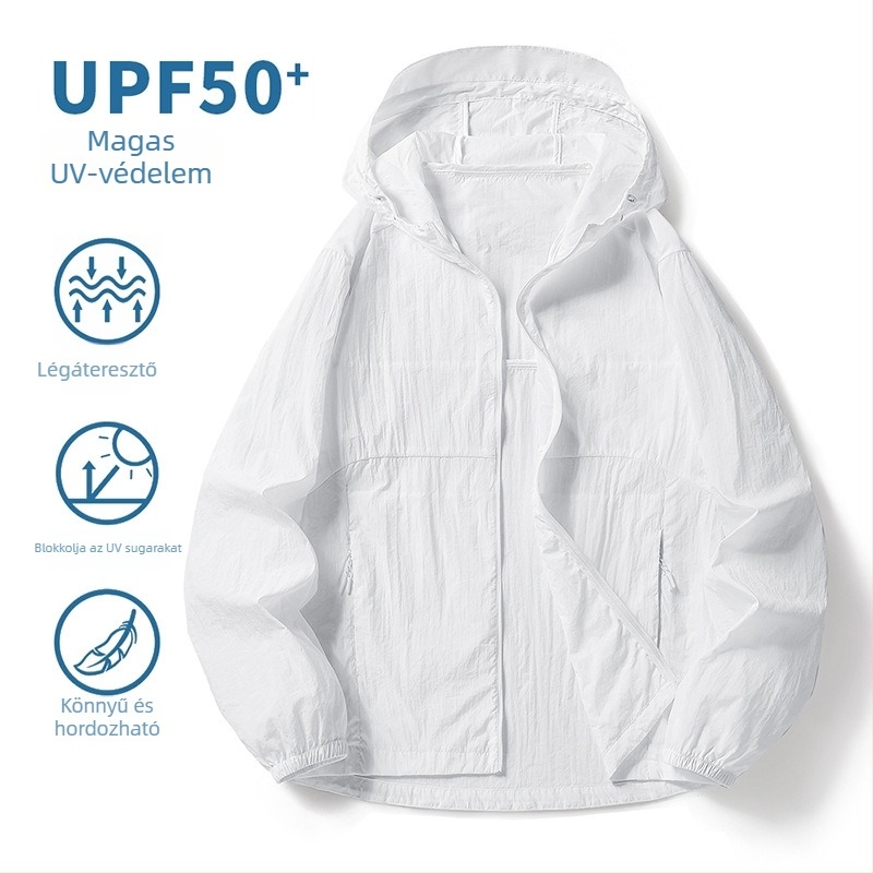 Uniszex nejlon kültéri dzseki UPF50+ UV-védelem, Ice Silk anyag, könnyű és lélegző, kapucnis
