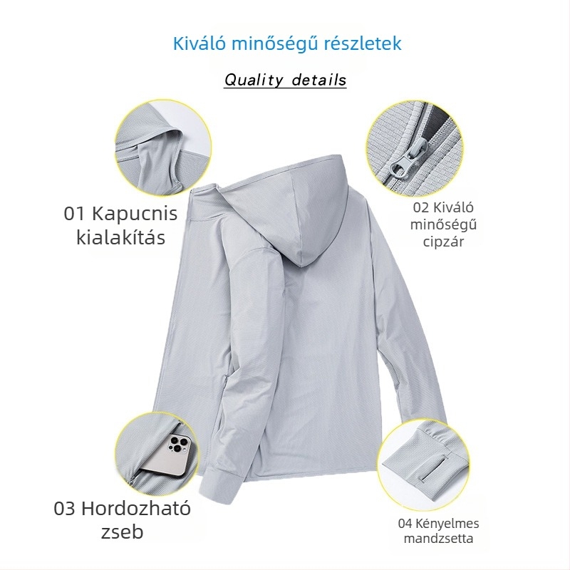 Külső dzseki UV védelemmel – poliészter, UPF 50+, gyorsan száradó, légáteresztő, nedvességelvezető – Modell XY-2047