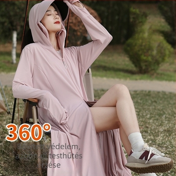 Kerékpározáshoz kapucnival napsugárvédő kabát ice silk anyagból, hosszú fazon, nylon keverék