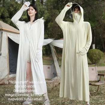 Kerékpározáshoz kapucnival napsugárvédő kabát ice silk anyagból, hosszú fazon, nylon keverék