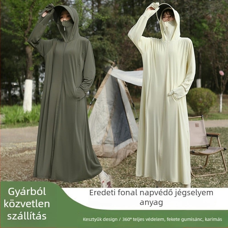Kerékpározáshoz kapucnival napsugárvédő kabát ice silk anyagból, hosszú fazon, nylon keverék