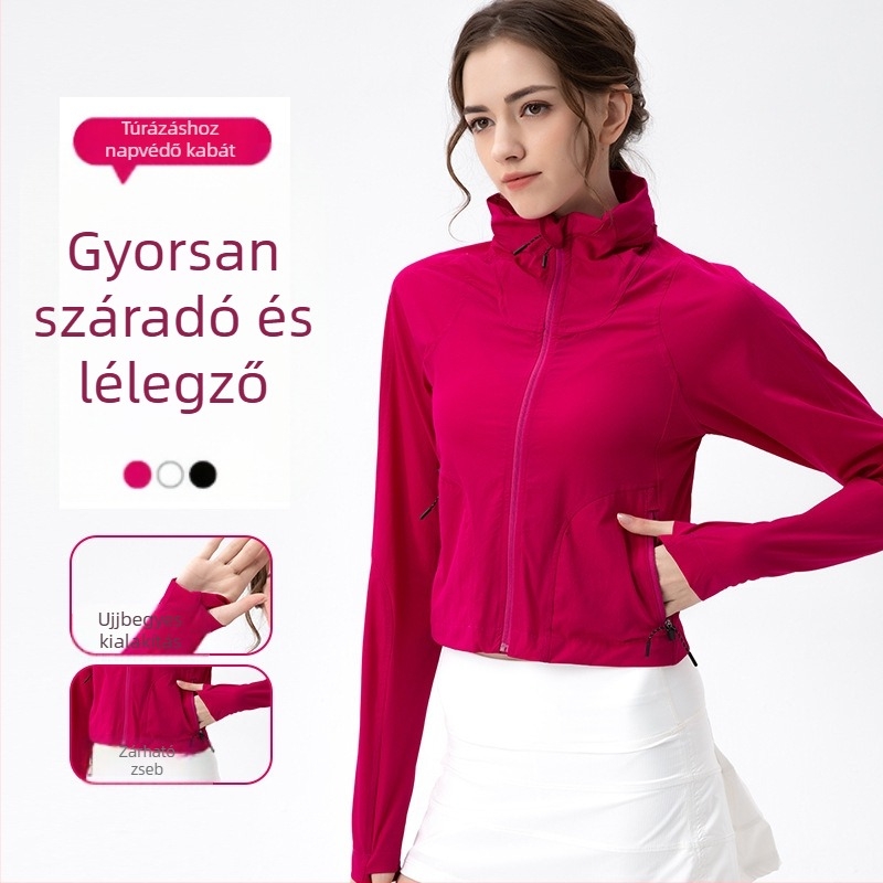 Női kültéri kapucnis szélálló dzseki, cipzárral, hosszú ujjú — lélegző, gyorsan szárad, Nylon-Spandex 90/10, UPF50+