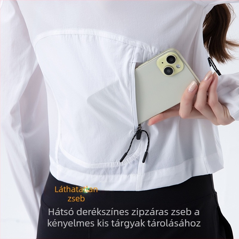 Női kültéri kapucnis szélálló dzseki, cipzárral, hosszú ujjú — lélegző, gyorsan szárad, Nylon-Spandex 90/10, UPF50+
