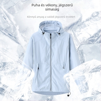 Kültéri széldzseki kapucnival, UV 50+ védelem, vízpergető, légáteresztő, nylon anyag