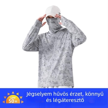 Horgászatra tervezett UV-védett, ultra vékony kapucnis póló, légáteresztő nyári szabadtéri viselet
