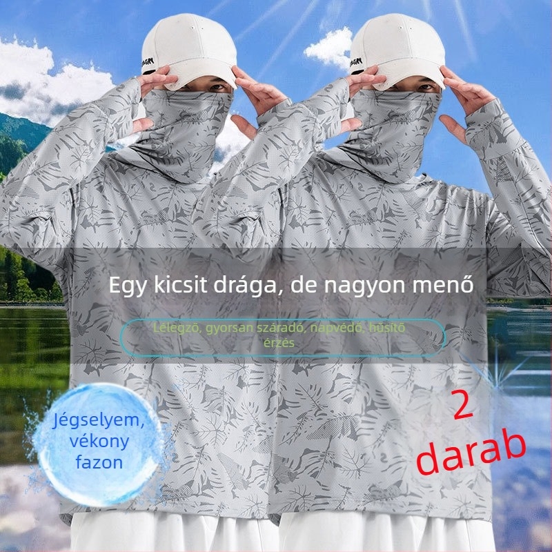 Horgászatra tervezett UV-védett, ultra vékony kapucnis póló, légáteresztő nyári szabadtéri viselet