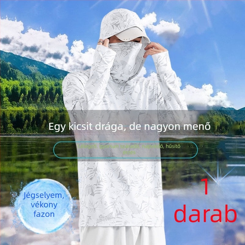 Horgászatra tervezett UV-védett, ultra vékony kapucnis póló, légáteresztő nyári szabadtéri viselet
