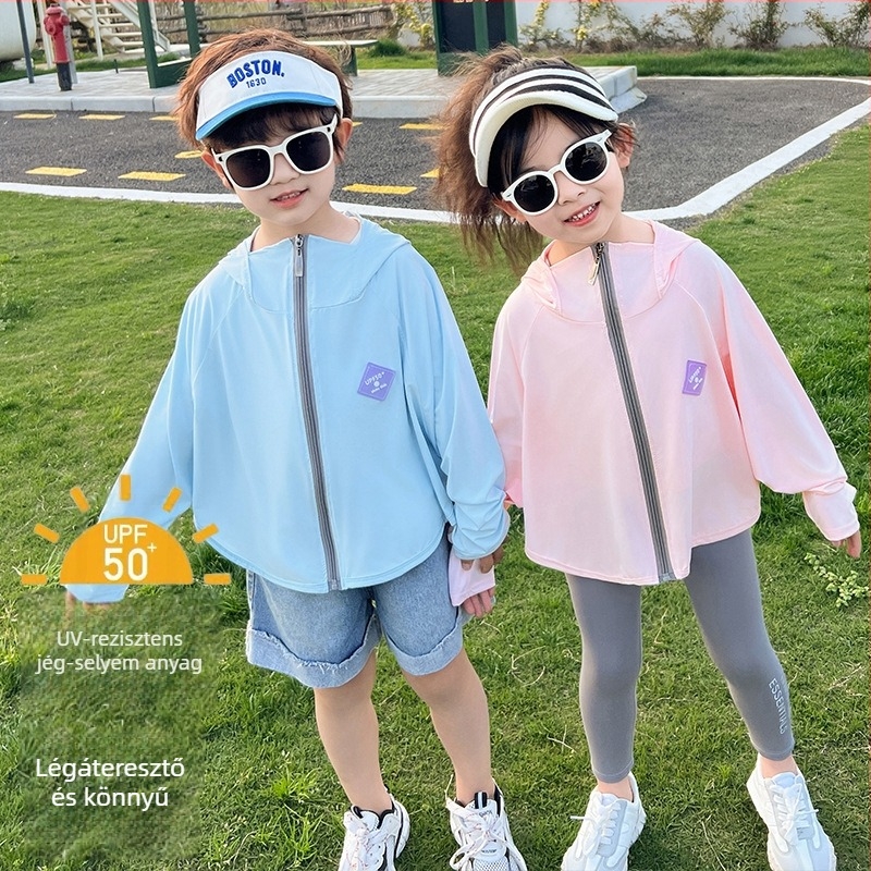 Gyerekeknek szóló UV-védő felső UPF50+ Ice Silk, nyári légáteresztő, batwing ujjak, 7–12 éveseknek, 95% poliészter