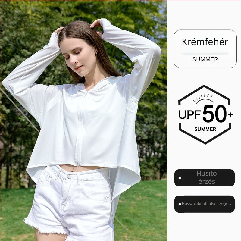 Női UV-védő kendőkabát kapucnival, Ice Silk anyag, nylon, legfeljebb 10% elasztán, lélegző nyárra