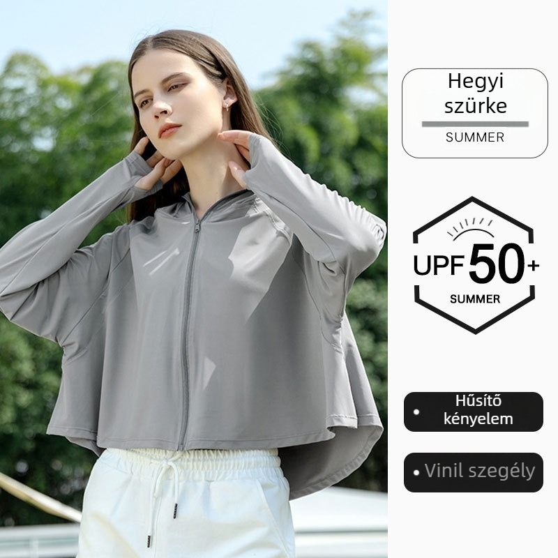 Női UV-védő kendőkabát kapucnival, Ice Silk anyag, nylon, legfeljebb 10% elasztán, lélegző nyárra