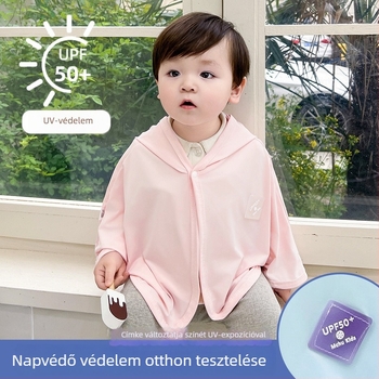 Gyerekeknek szóló UV-védelmi kapucnis köpeny, nem levehető kapucnival, poliészter Ice-Silk anyag, 200 g, 1–3 éveseknek