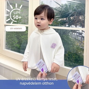 Gyerekeknek szóló UV-védelmi kapucnis köpeny, nem levehető kapucnival, poliészter Ice-Silk anyag, 200 g, 1–3 éveseknek