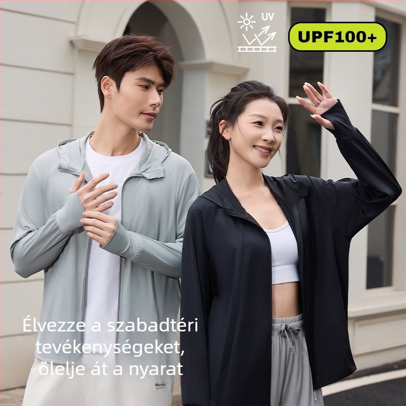 Kültéri szélvédő kabát, uniszex, kapucnival, UPF100+ napvédelmi védelem, nyár
