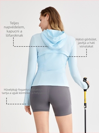 Női kapucnis napvédő kabát UPF50+ (karcsúsított szabás, hűsítő anyag, hüvelykujj-lyukak)