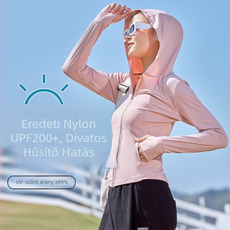 Nylon Slim-Fit hosszú ujjú felső UPF50+, cipzárral