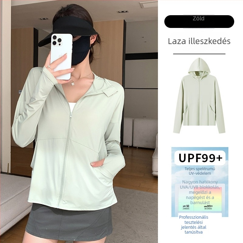 Női nyári kapucnis napvédő kardigán, könnyű, laza, szellőző, kültéri UV védelem UPF50+, kód H357