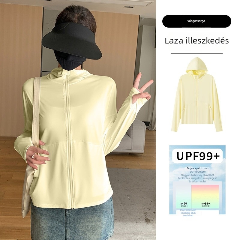 Női nyári kapucnis napvédő kardigán, könnyű, laza, szellőző, kültéri UV védelem UPF50+, kód H357