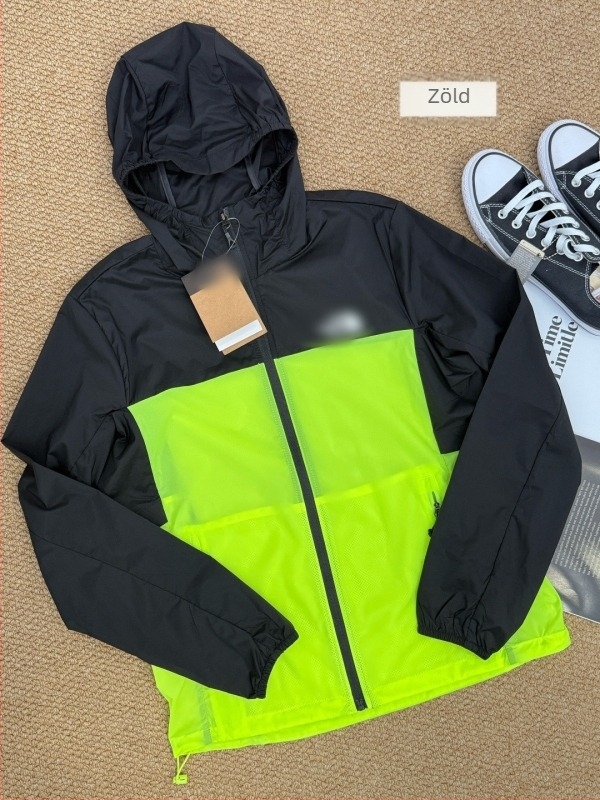 Férfi kapucnis sportkabát, Ice Silk anyag, nylon keverék, UV védelem, oldalsó zsebek